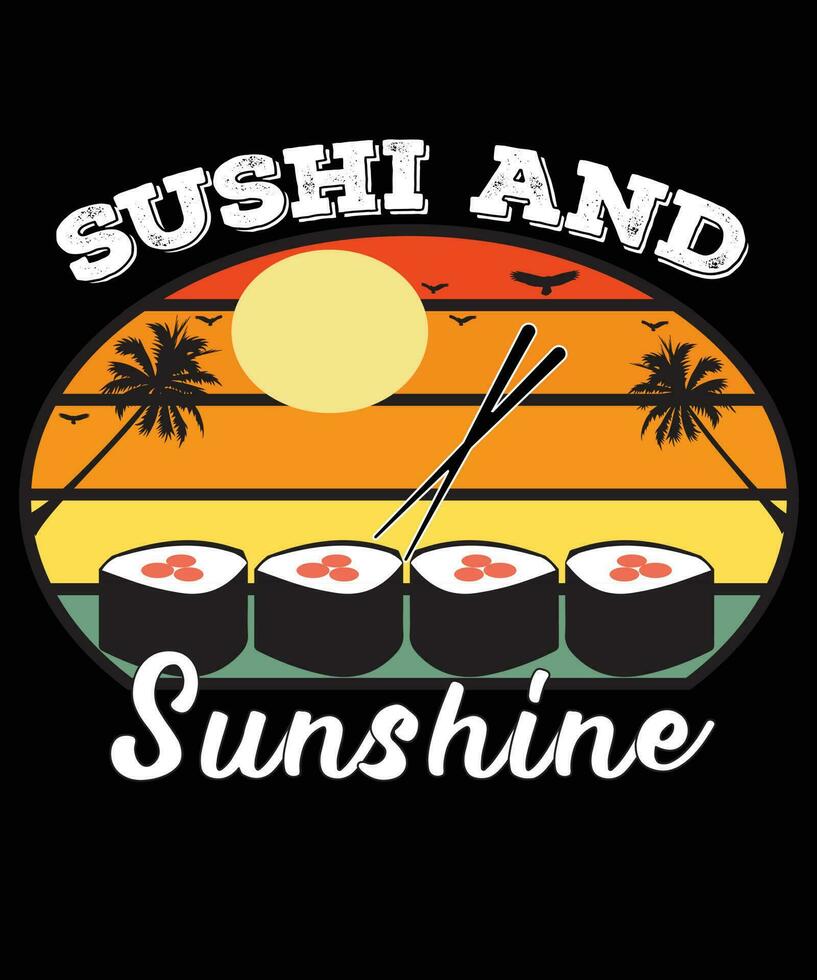 sushi e sol. design de camiseta de verão. vetor