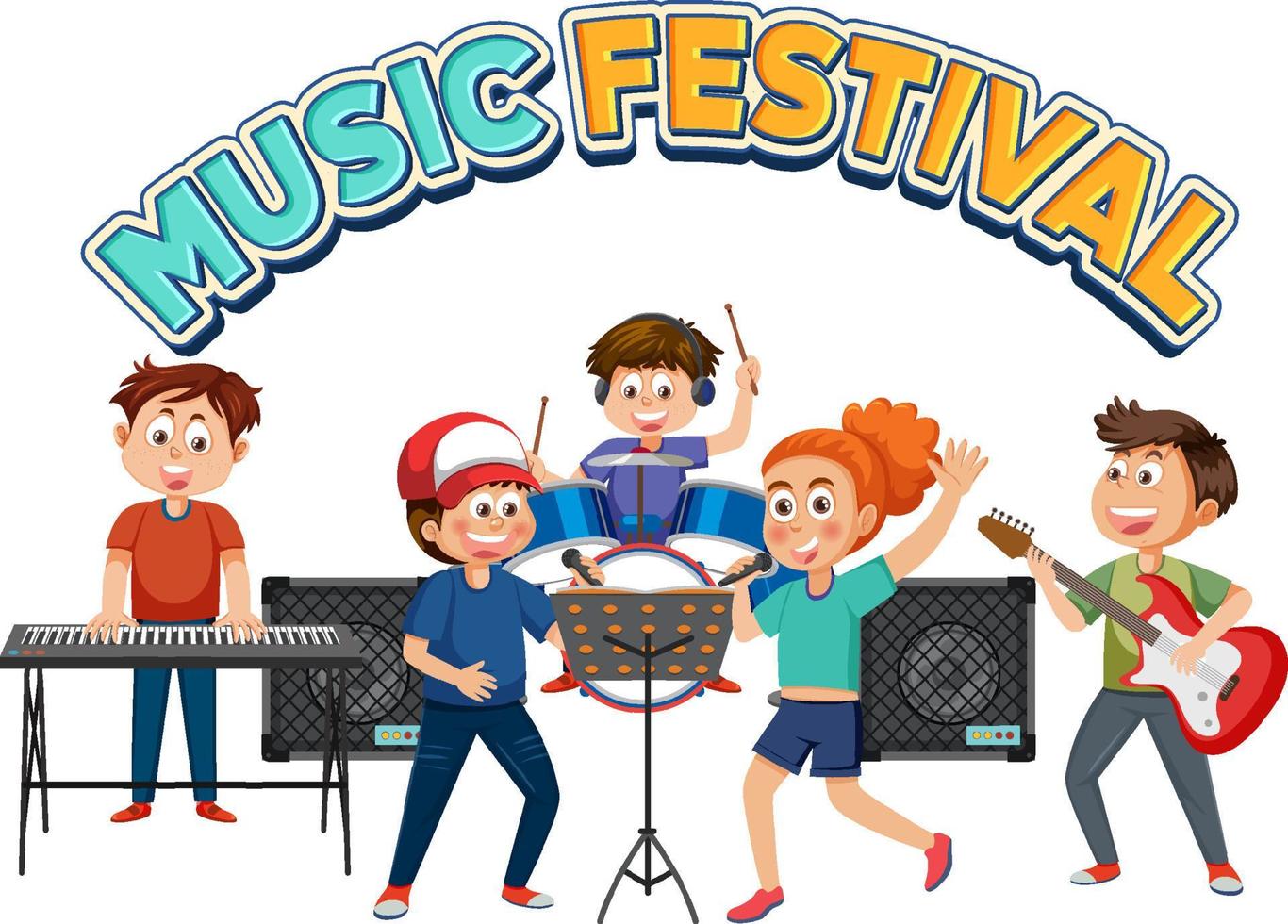 texto festival de música com crianças tocando instrumento musical vetor