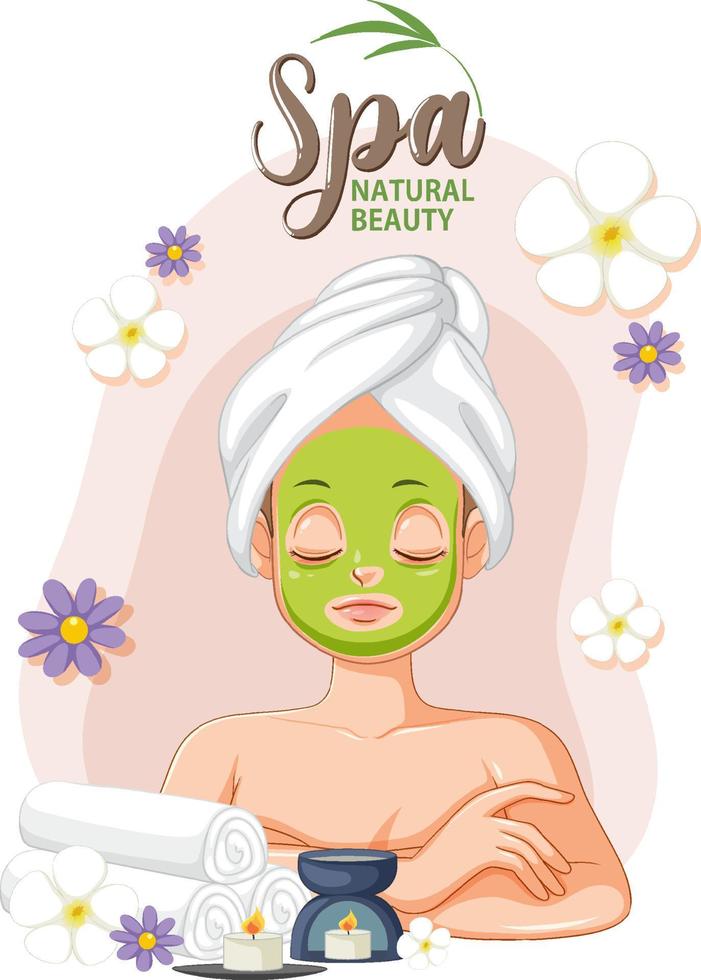 mulher de spa aplicando máscara facial vetor