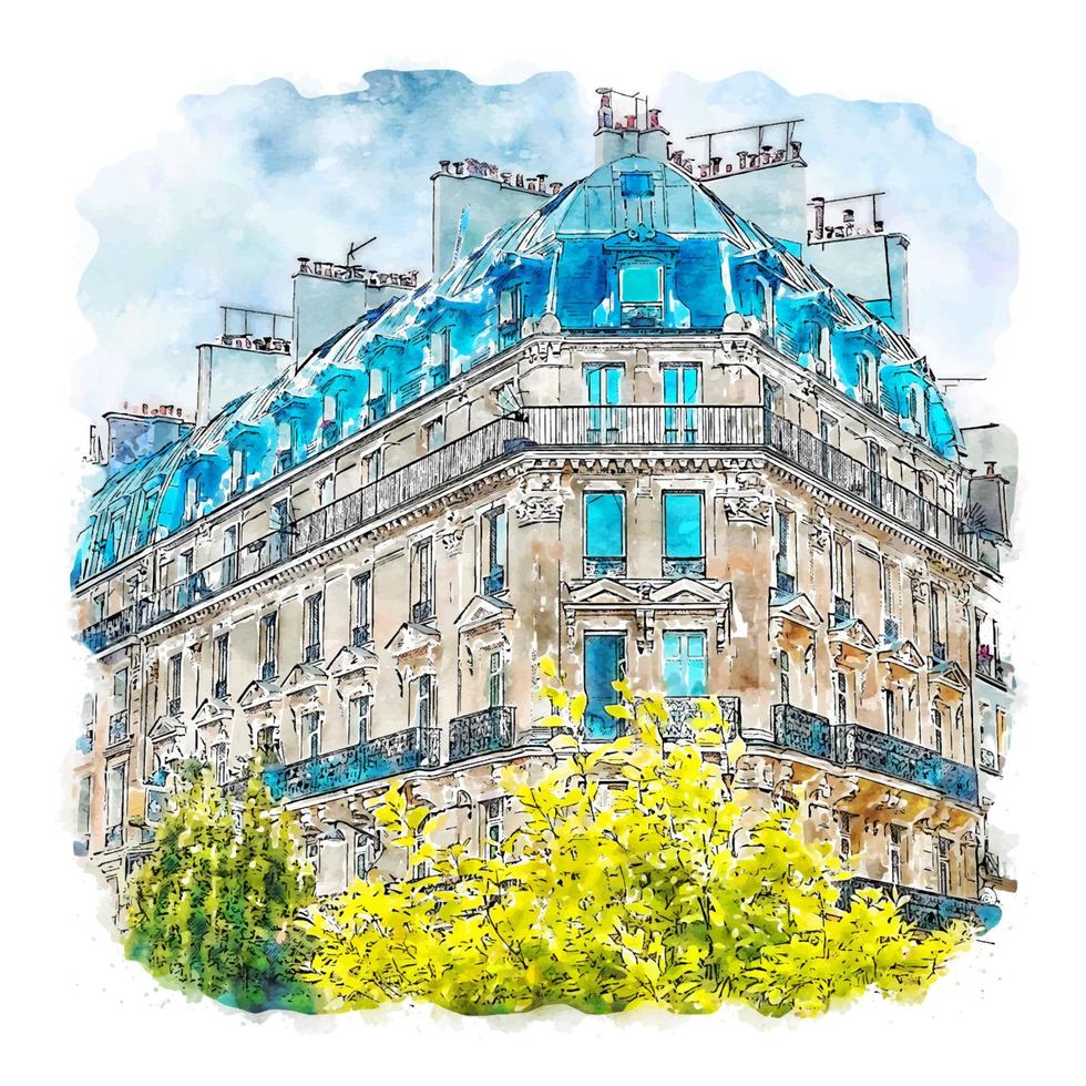 arquitetura frança esboço aquarela ilustração desenhada à mão vetor