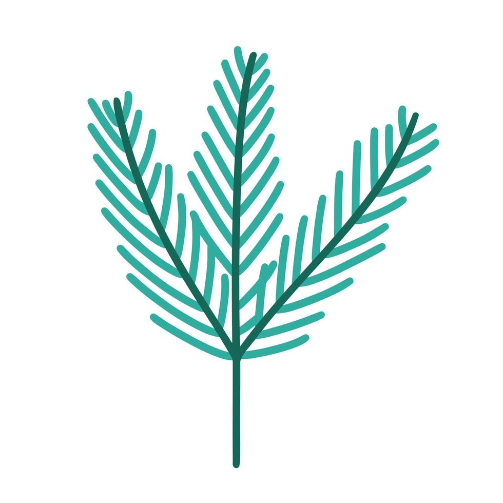 ícone de vetor de galho verde de árvore de Natal. mão desenhada ilustração isolada no branco. um galho de uma planta conífera com espinhos. doodle botânico brilhante simples. clipart plano para design de cartão, cartazes, web