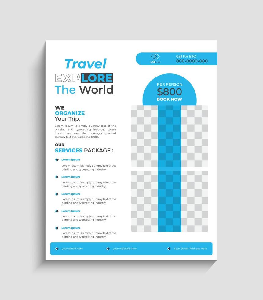 cartaz de negócios de viagens ou espaço de layout de design de folheto panfleto para fundo de foto. modelo de design de folheto de viagem amarelo para agência de viagens vetor