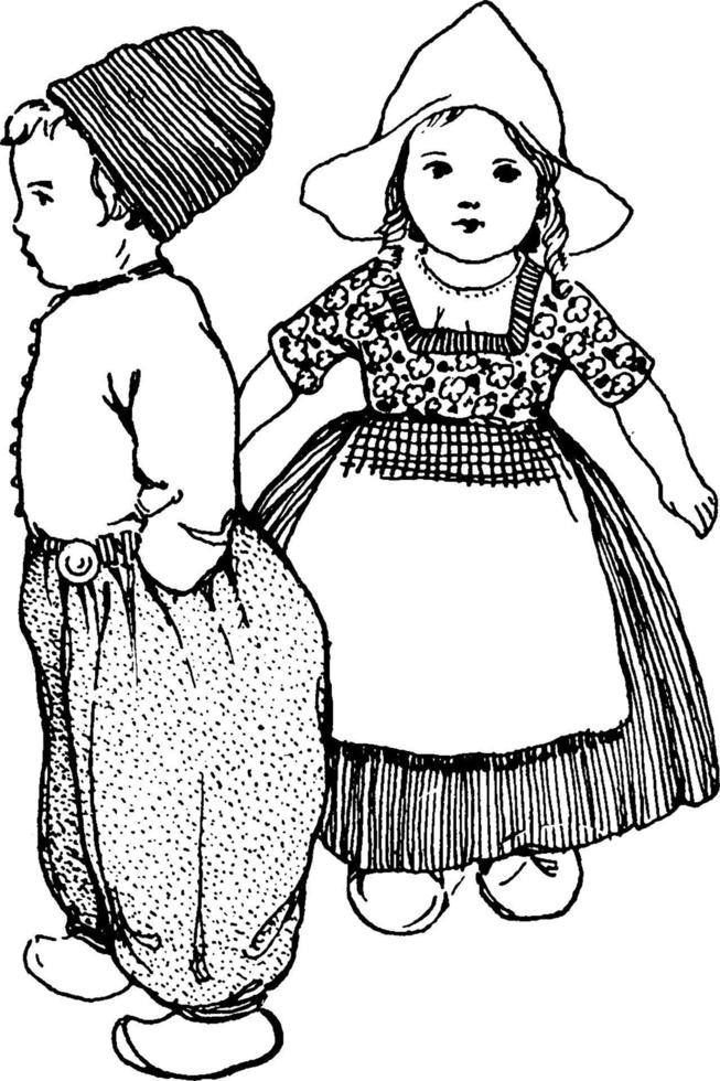 menino e menina holandeses, ilustração vintage. vetor