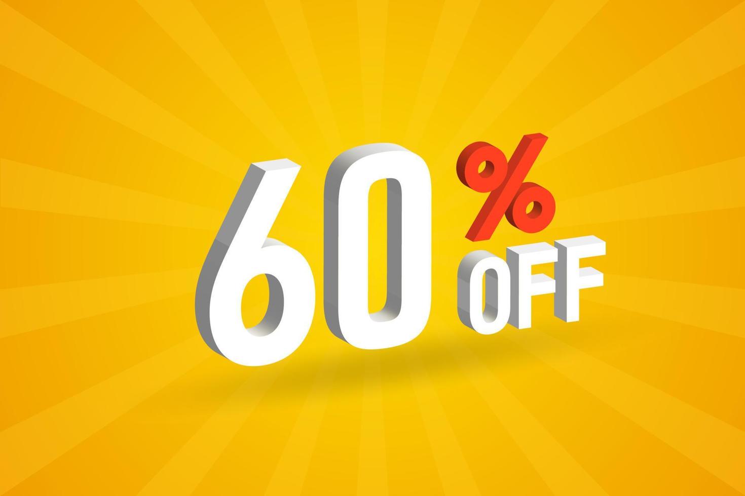60% de desconto no design de campanha promocional especial 3d. 60 off oferta de desconto 3d para venda e marketing. vetor