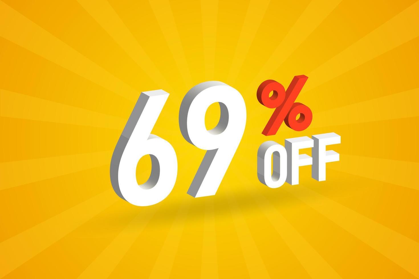 69% de desconto no design de campanha promocional especial 3D. 69 off oferta de desconto 3d para venda e marketing. vetor
