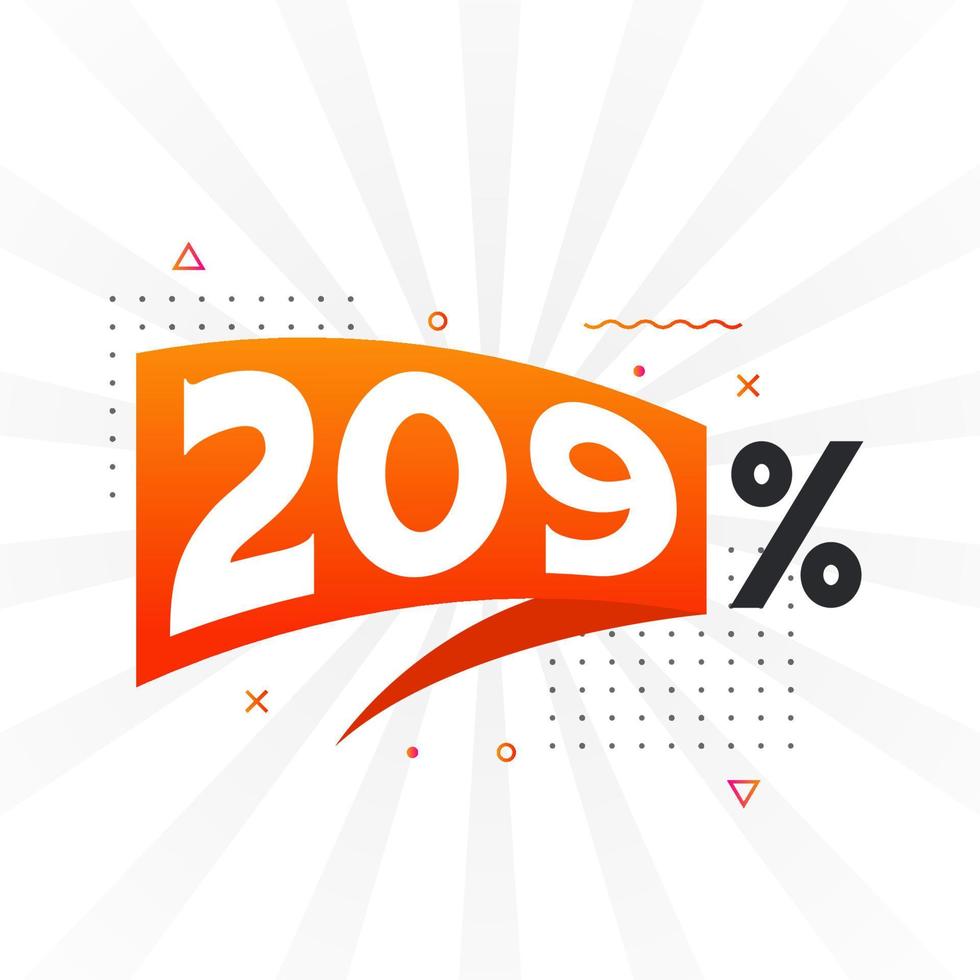 promoção de banner de marketing de desconto 209. 209 por cento de design promocional de vendas. vetor