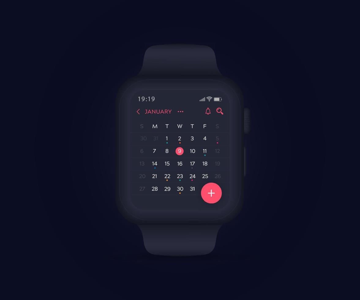 conceito de aplicativo planejador de calendário smartwatch, relógio  calendário de atividades ui ux, aplicativo de reunião