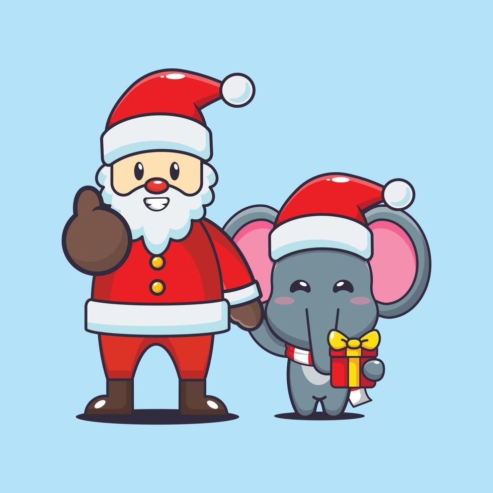 elefante fofo com papai noel. ilustração de desenho animado de natal bonito. vetor