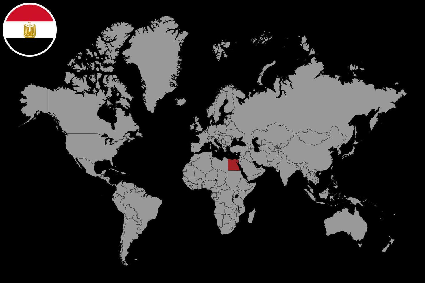 mapa de pinos com bandeira do Egito no mapa do mundo. ilustração vetorial. vetor