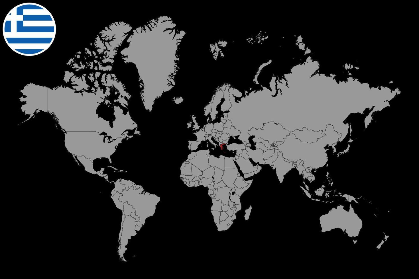 pin mapa com bandeira da grécia no mapa do mundo. ilustração vetorial. vetor