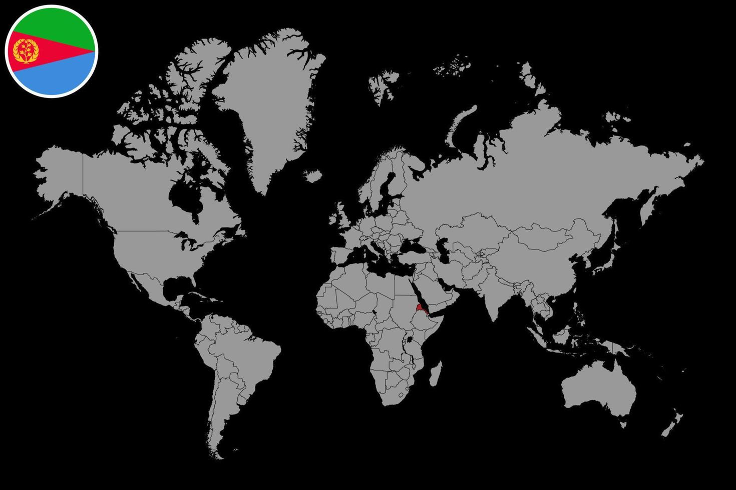 pin mapa com bandeira da eritreia no mapa do mundo. ilustração vetorial. vetor