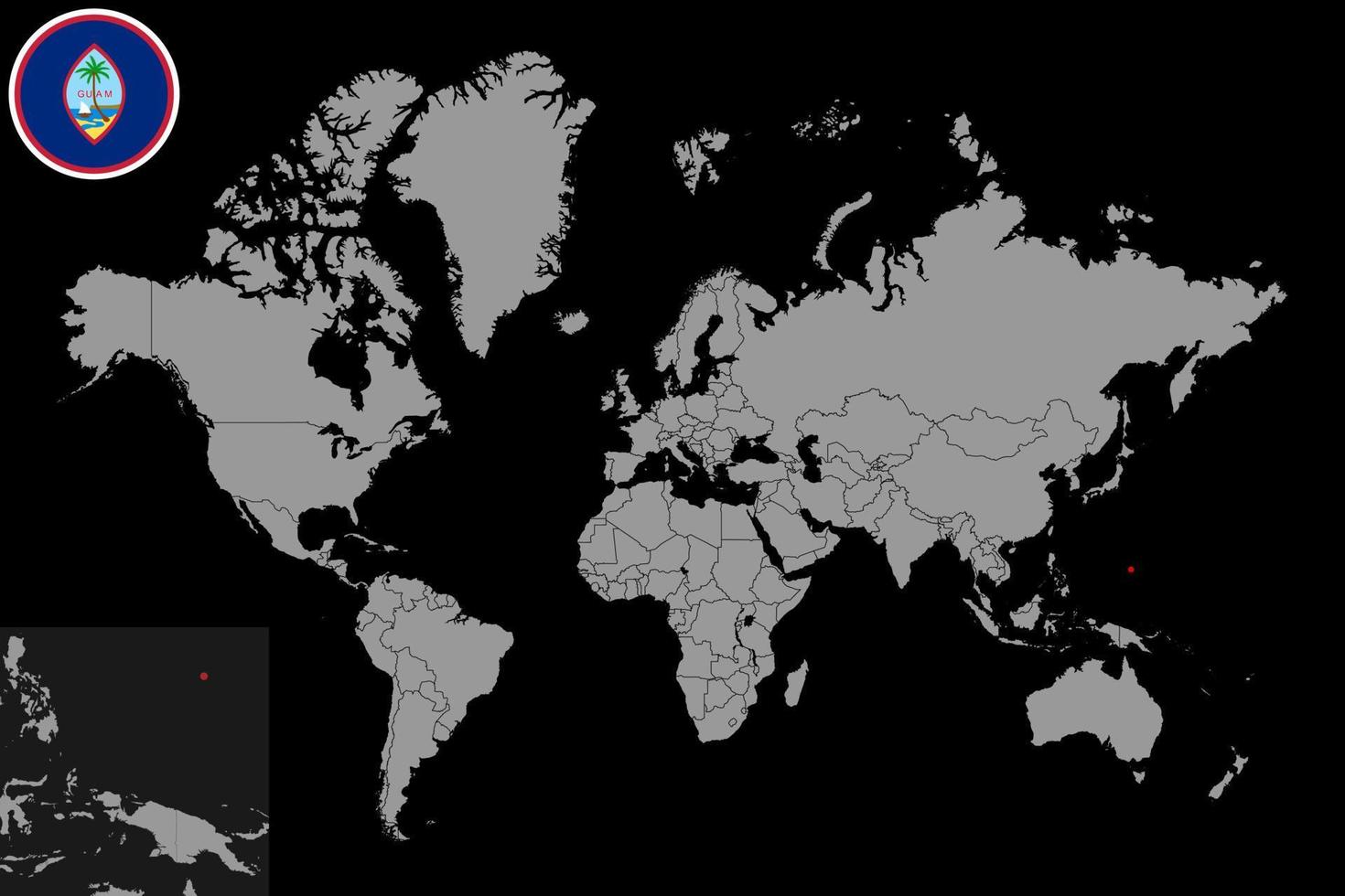 pin mapa com bandeira de guam no mapa do mundo. ilustração vetorial. vetor