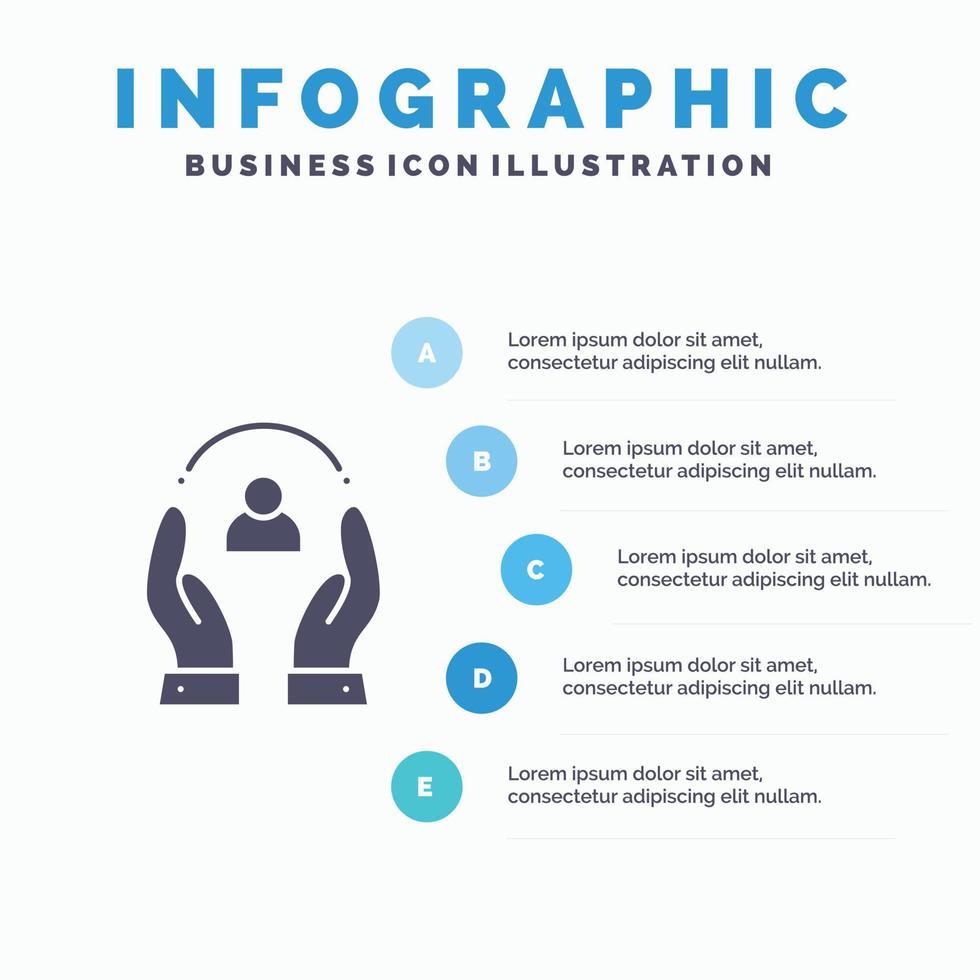 cuidar cuidar pessoas humanas proteção ícone sólido infográficos 5 passos fundo de apresentação vetor