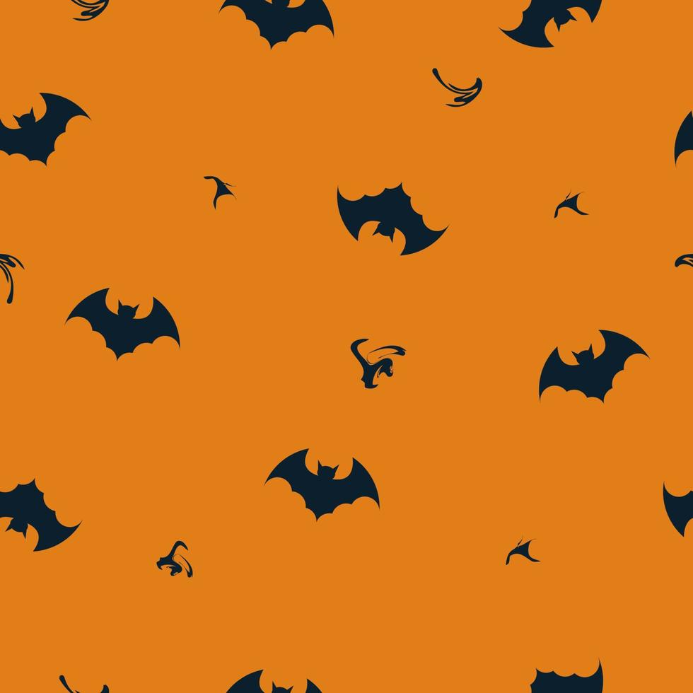 padrão sem emenda com silhueta de morcego em fundo laranja. vetor