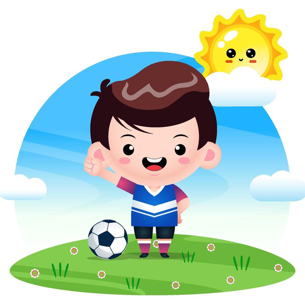 menino feliz com uma bola de futebol vetor