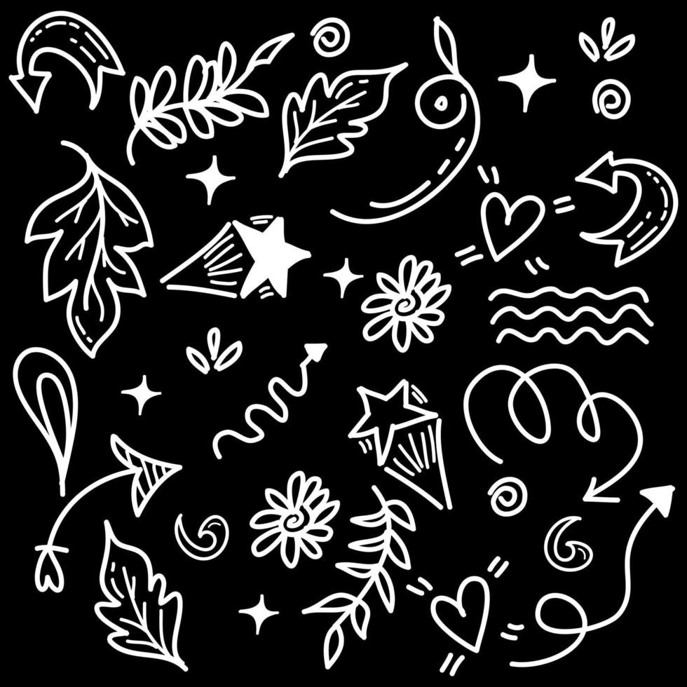mão desenhada conjunto de elementos abstratos doodle. uso para design de conceito. isolado no fundo preto. ilustração vetorial vetor
