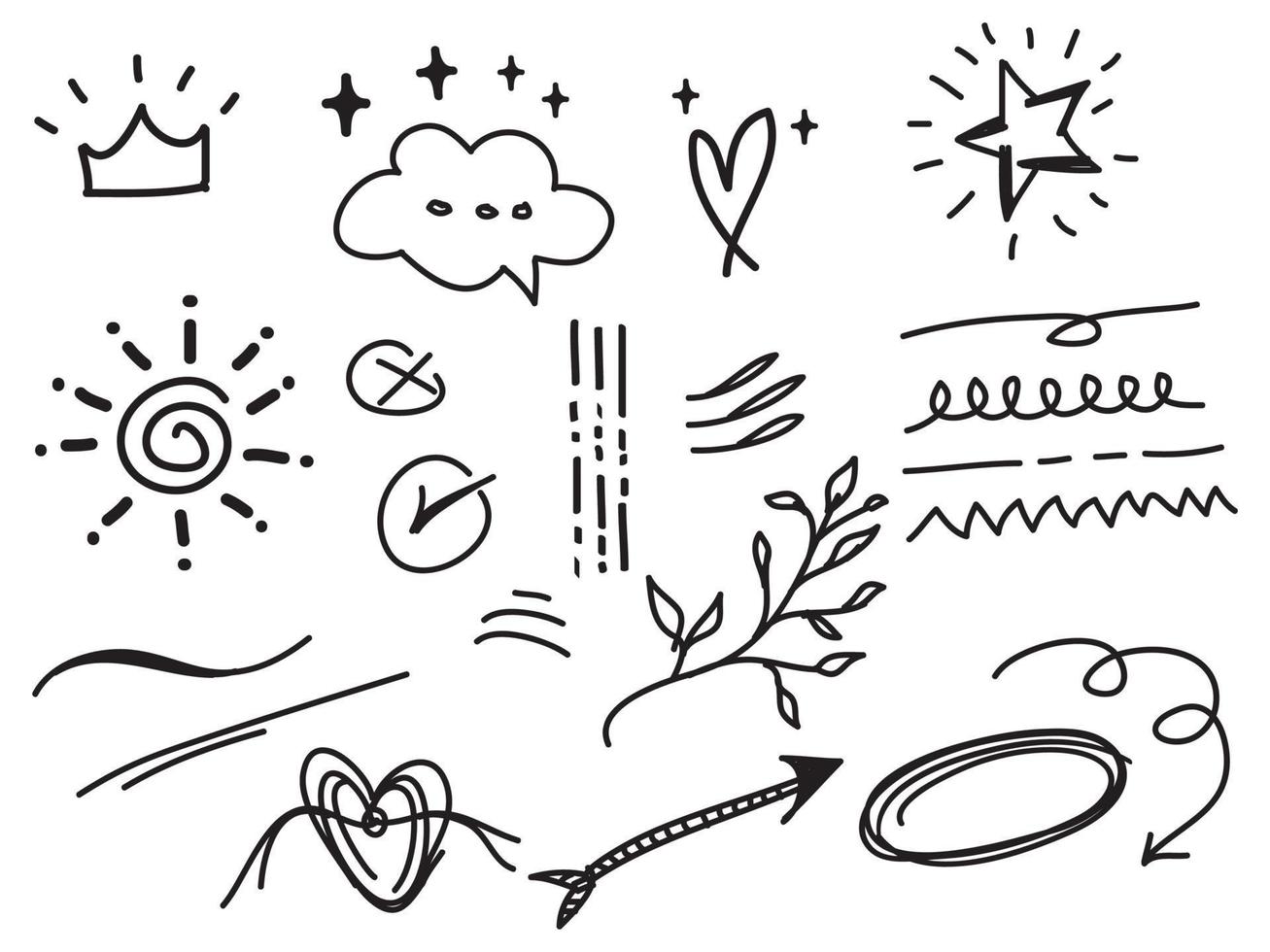 mão desenhada conjunto de elementos abstratos doodle. uso para design de conceito. isolado no fundo branco. ilustração vetorial vetor