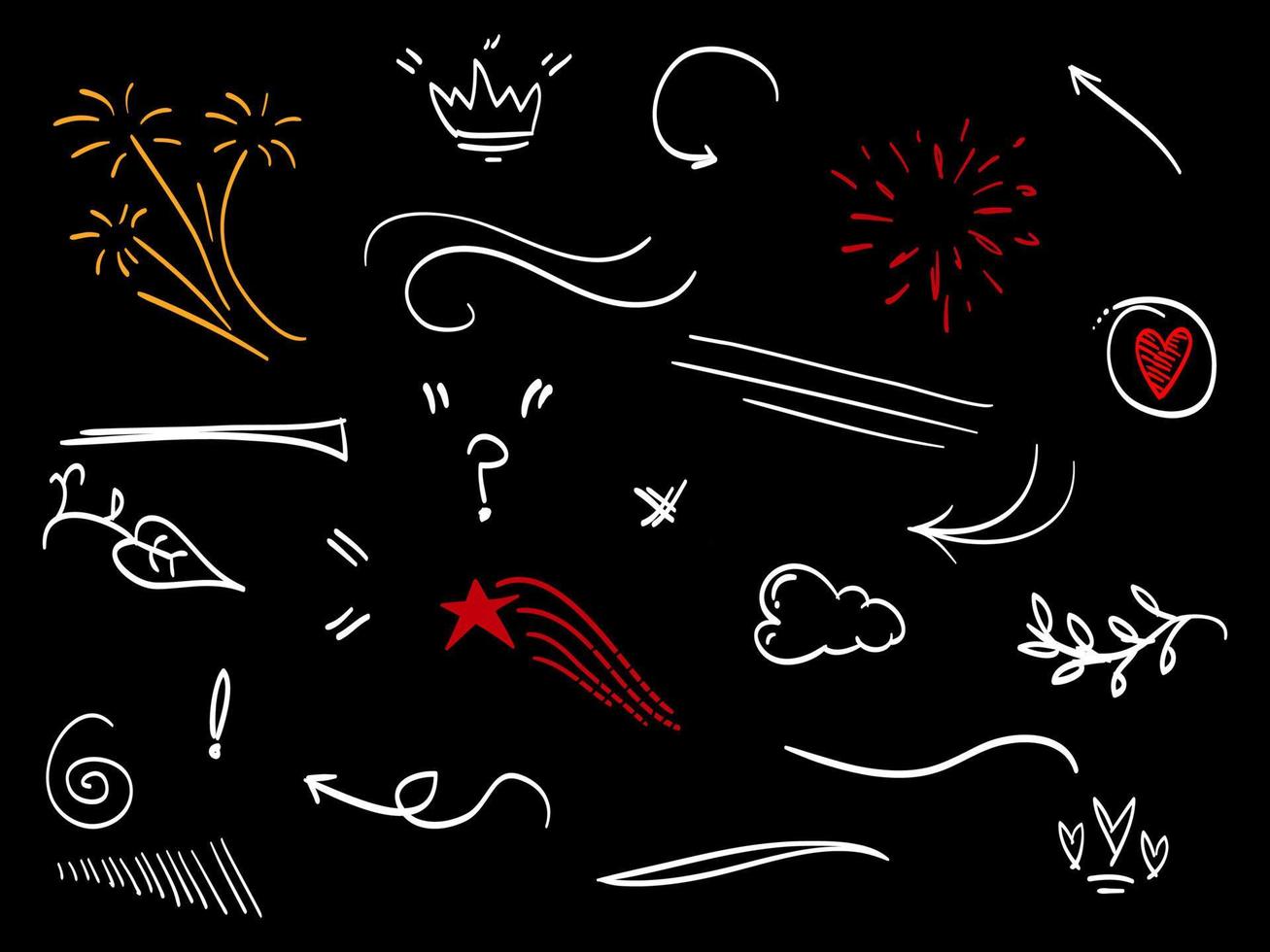 mão desenhada conjunto de elementos abstratos doodle. uso para design de conceito. isolado no fundo preto. ilustração vetorial vetor