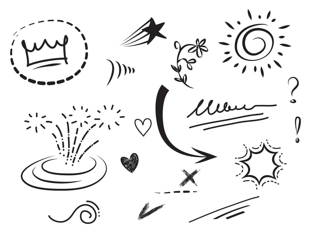 mão desenhada conjunto de elementos abstratos doodle. uso para design de conceito. isolado no fundo branco. ilustração vetorial vetor
