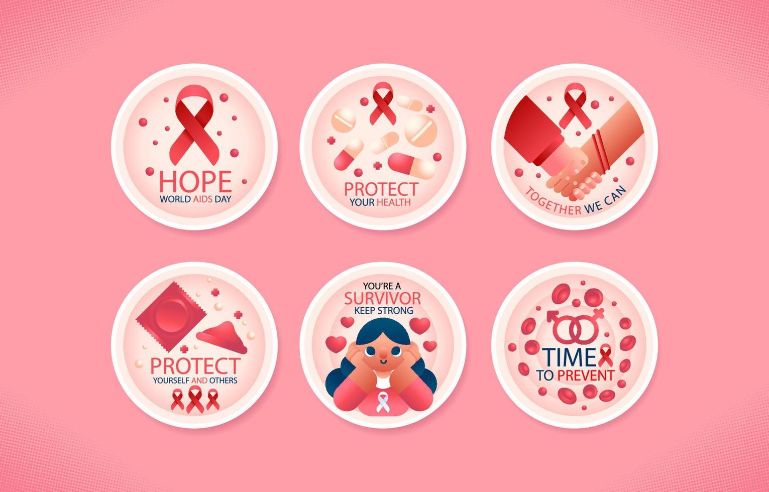 conjunto de distintivos do dia mundial da aids vetor
