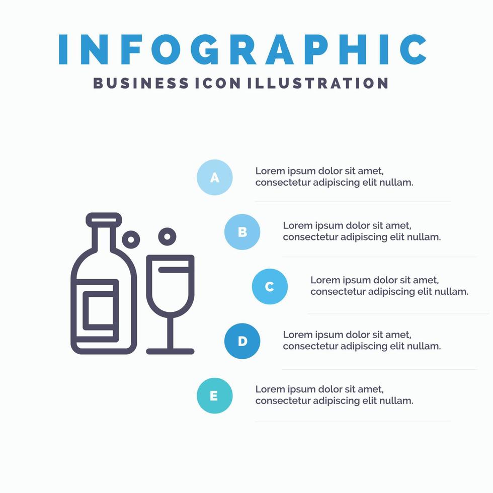 ícone de linha de uísque de bebida de barra de álcool com fundo de infográficos de apresentação de 5 etapas vetor