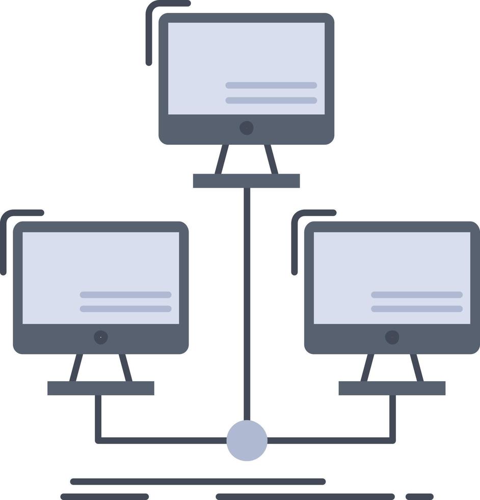 vetor de ícone de cor plana de computador de rede de conexão distribuída de banco de dados