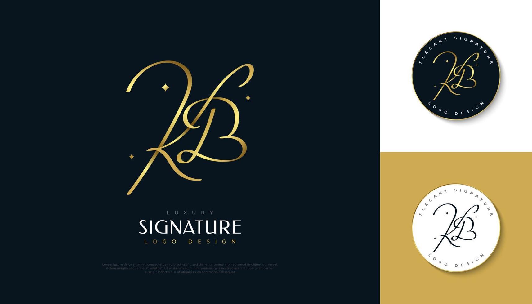 design de logotipo k e b inicial elegante e mínimo com estilo de caligrafia. logotipo de assinatura de letra kb com estilo de caligrafia dourada para casamento, moda, joias, boutique, botânica e logotipo da marca vetor