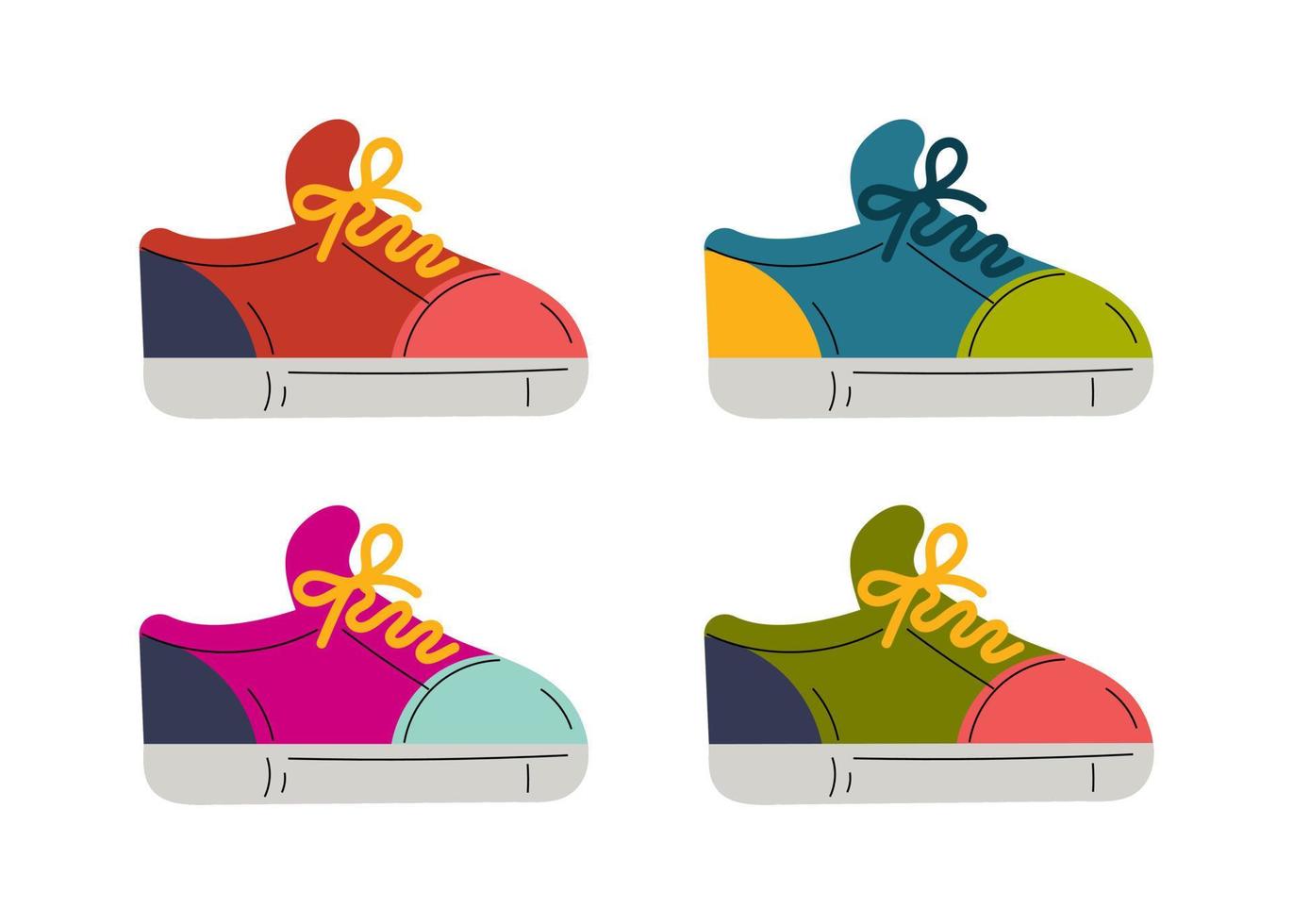 conjunto de tênis de juventude moderno multicolorido. estilo simples de ilustração vetorial vetor