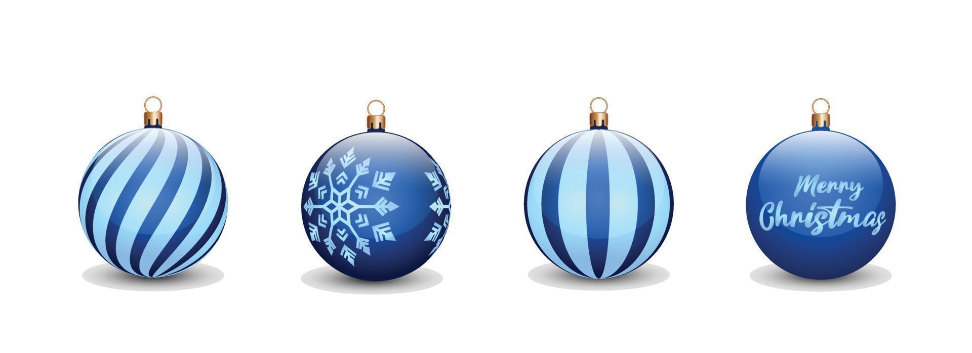 conjunto de conceito de bolas de natal na cor azul para a celebração do dia de natal. pode ser usado para ativos de design, convites, cartazes, banners, outdoors com um conceito de natal vetor