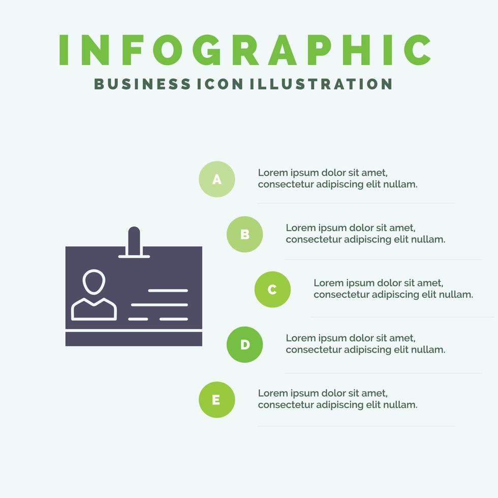 crachá de identidade crachá ícone sólido infográficos fundo de apresentação de 5 etapas vetor