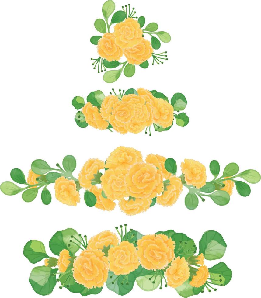 conjunto de flor de cravo em aquarela, clipart de flora amarela vetor