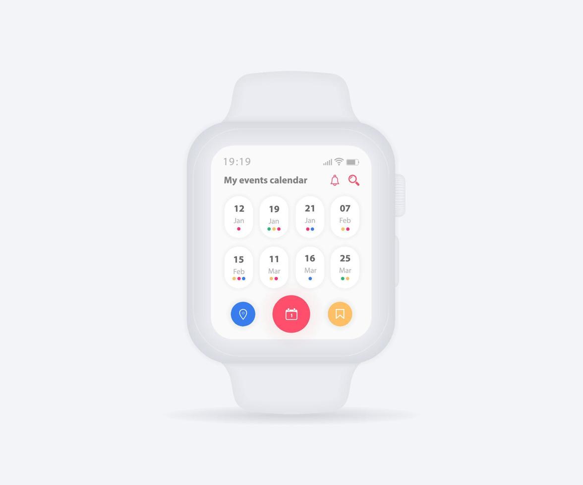 conceito de aplicativo planejador de calendário smartwatch, relógio  calendário de atividades ui ux, aplicativo de reunião