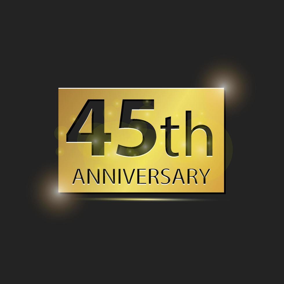 placa quadrada de ouro logotipo elegante celebração de aniversário de 45 anos vetor
