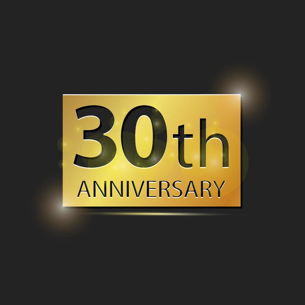 placa quadrada de ouro logotipo elegante celebração de aniversário de 30 anos vetor