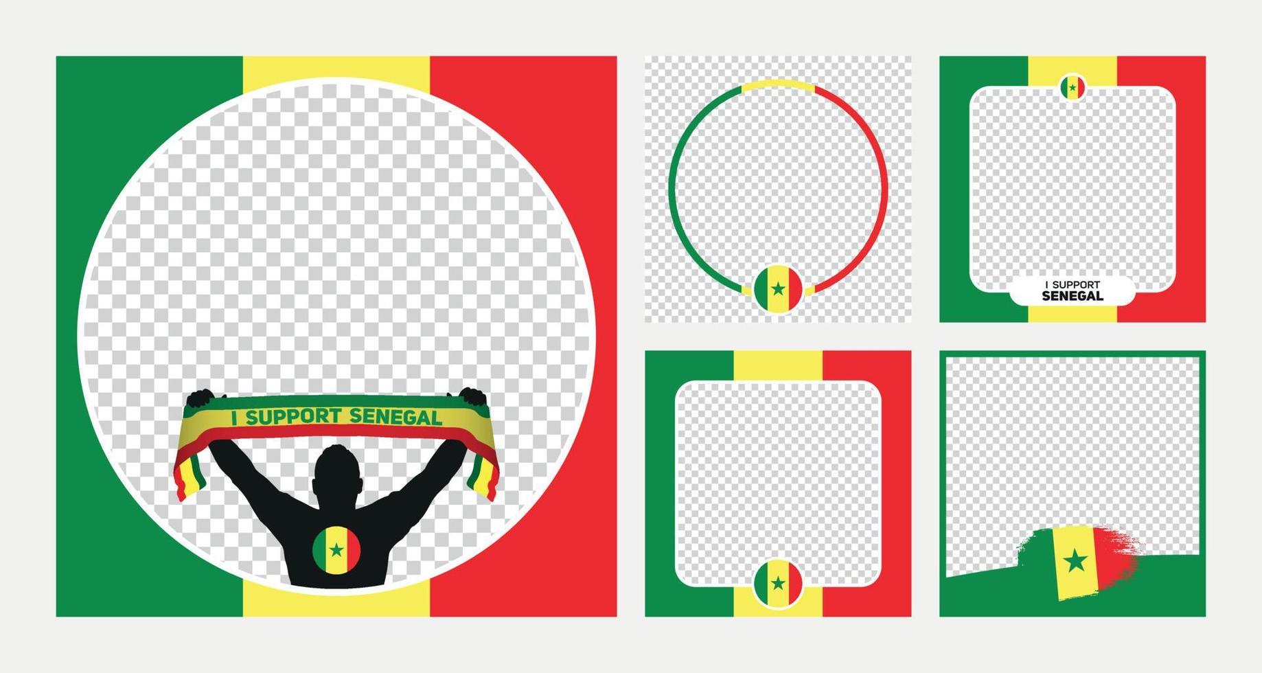 eu apoio banners de molduras de perfil do campeonato mundial de futebol do senegal para mídias sociais vetor