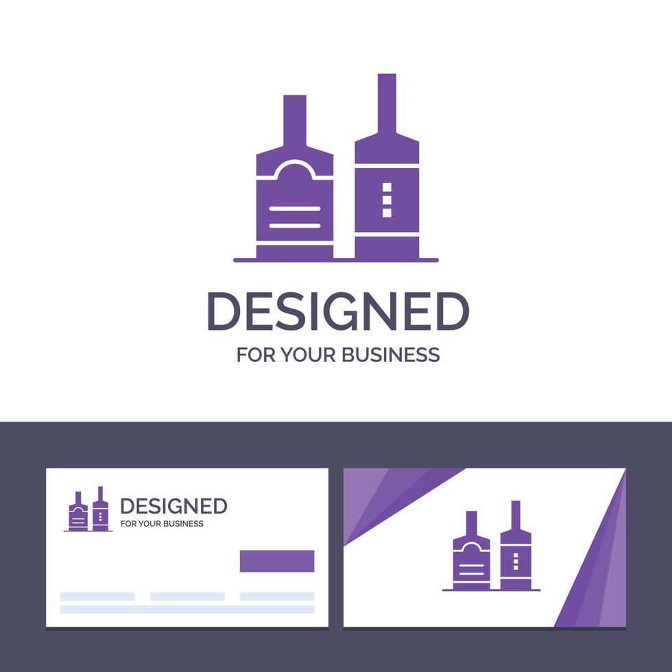 cartão de visita criativo e modelo de logotipo ilustração vetorial de garrafas de garrafa de bebida alcoólica vetor