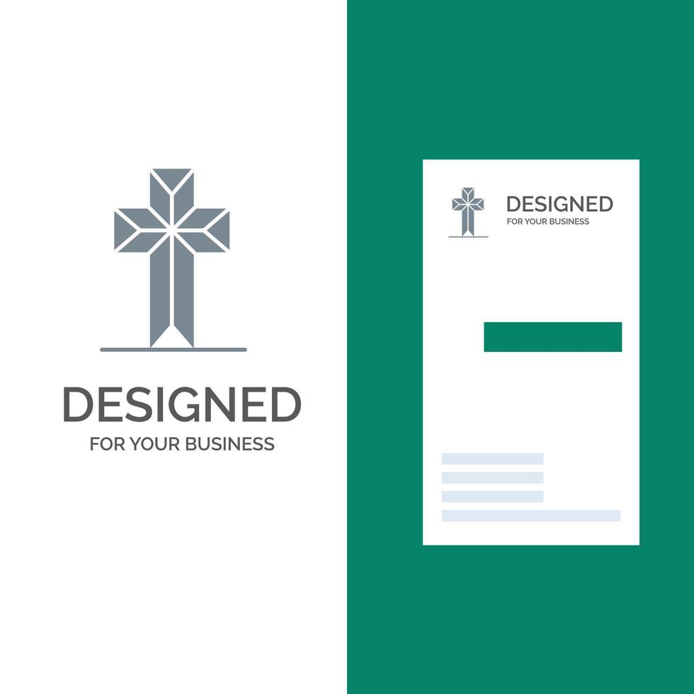 celebração christian cross páscoa design de logotipo cinza e modelo de cartão de visita vetor