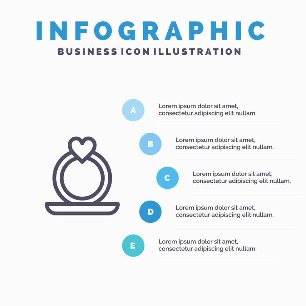 modelo de infográficos azul de proposta de coração anel modelo de ícone de linha de vetor de 5 passos