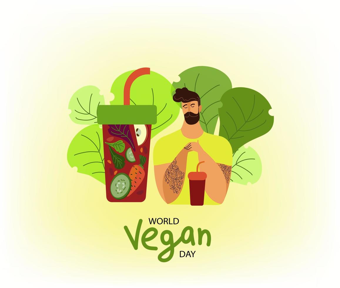 vetor banner de desenho animado doodle plano do dia mundial do vegan. conceito de plano de nutrição, dieta saudável, programa.