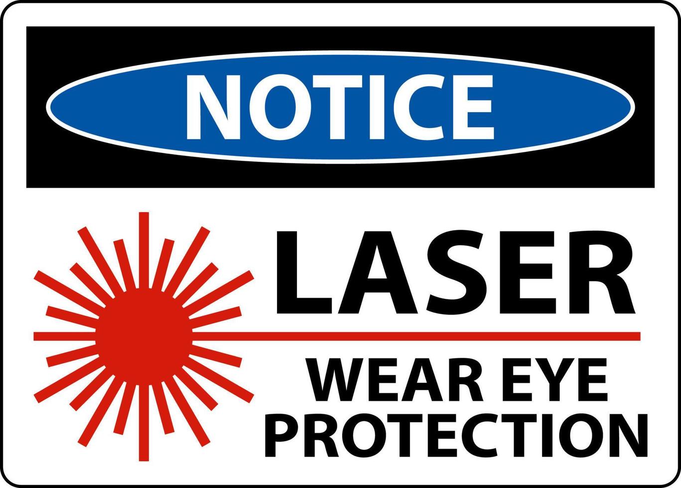 observe o sinal de proteção ocular de desgaste a laser em fundo branco vetor
