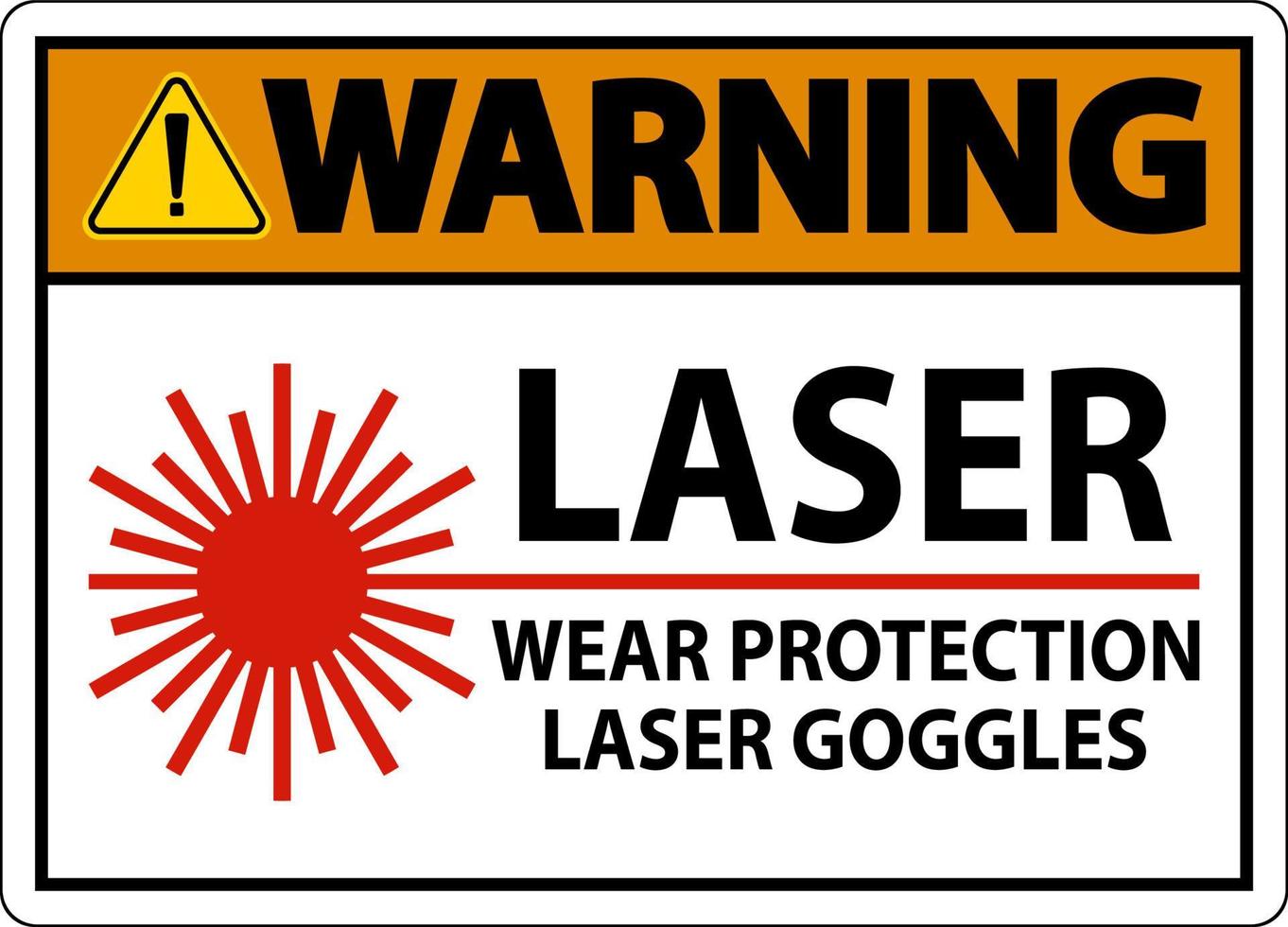 sinal de óculos de proteção a laser de aviso no fundo branco vetor