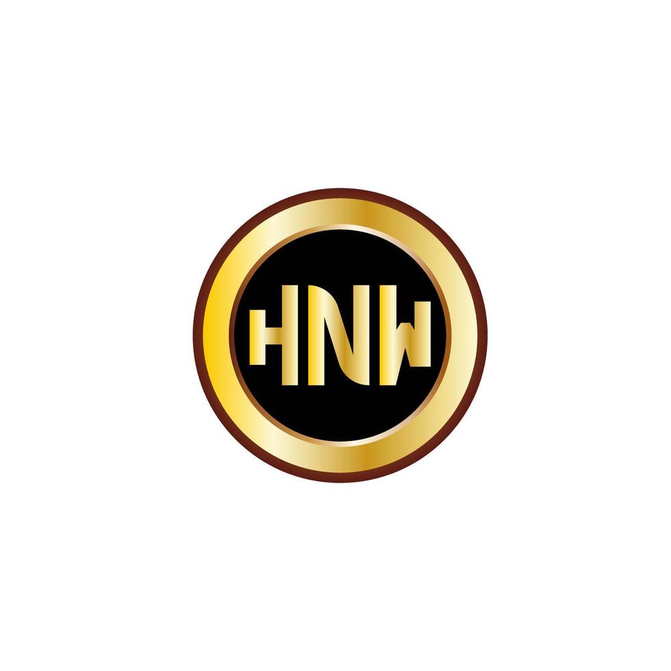design de logotipo de carta hnw criativo com círculo dourado vetor