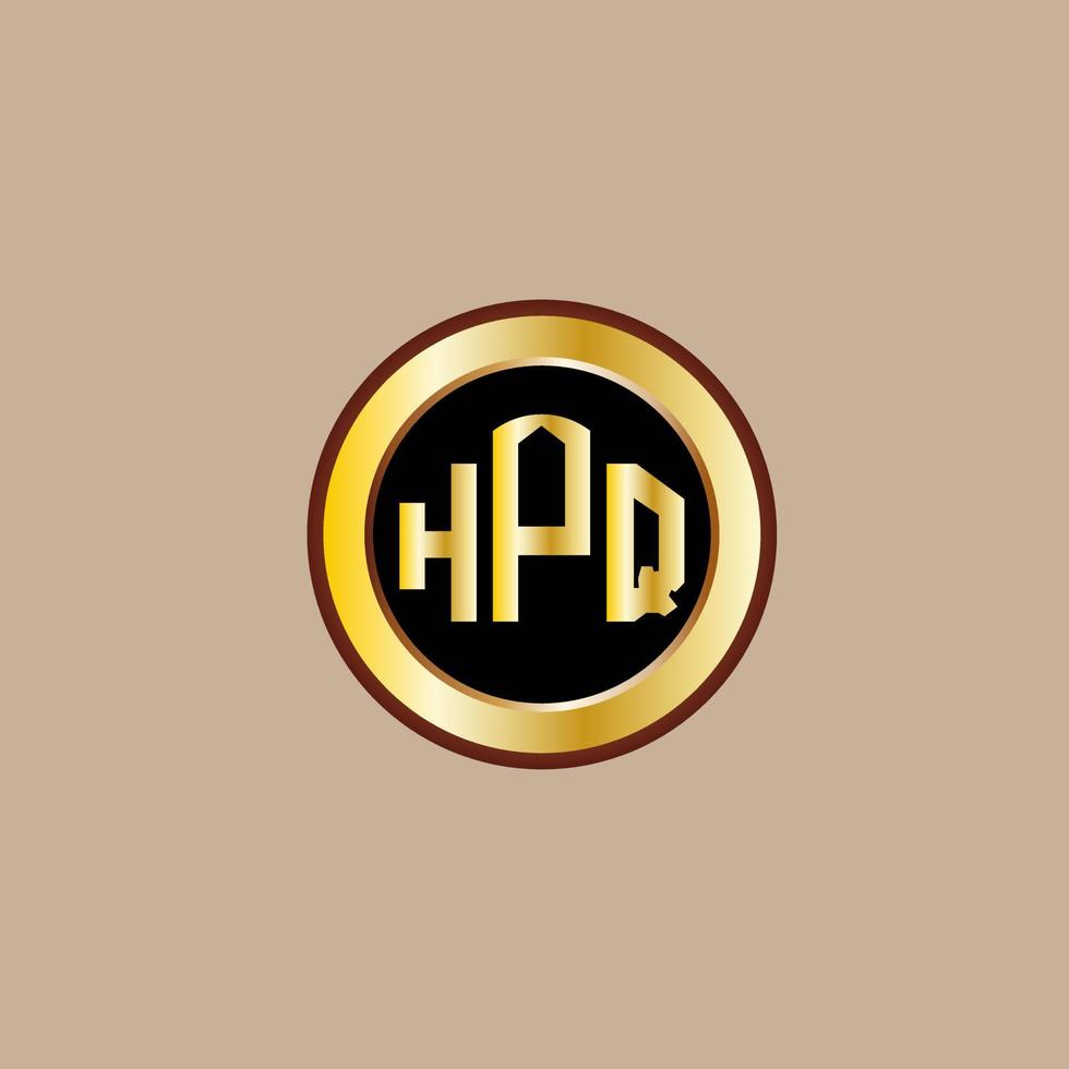 design de logotipo de carta hpq criativo com círculo dourado vetor