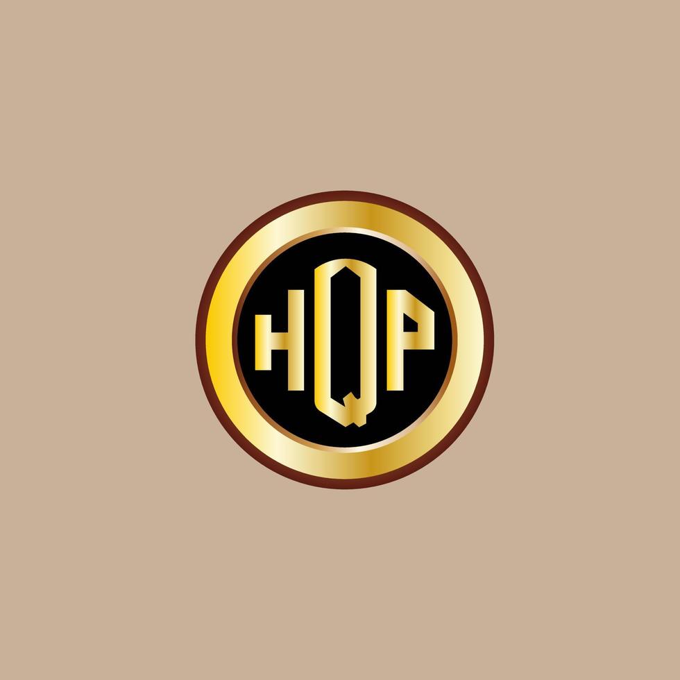 design de logotipo de carta hqp criativo com círculo dourado vetor