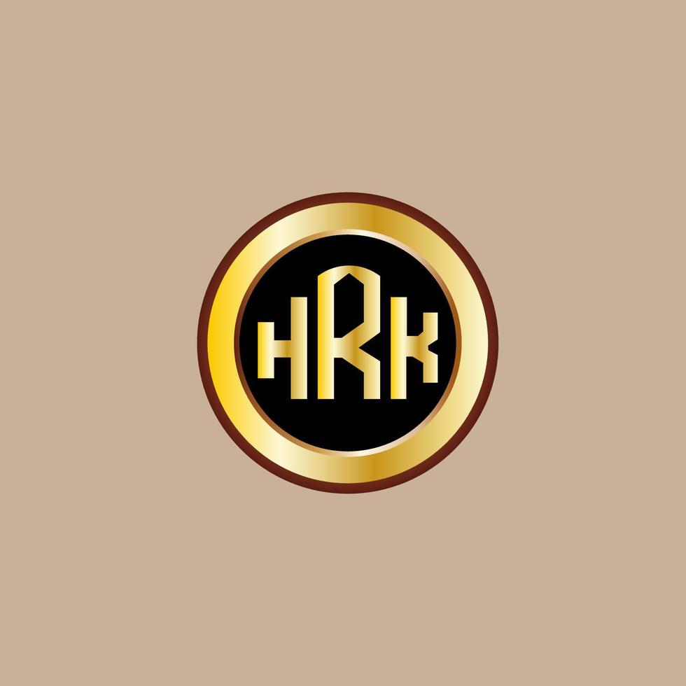 design de logotipo de carta criativa hrk com círculo dourado vetor