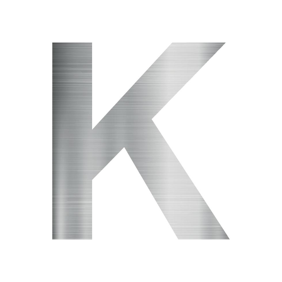 textura de metal prateado, letra k do alfabeto inglês em fundo branco - vetor