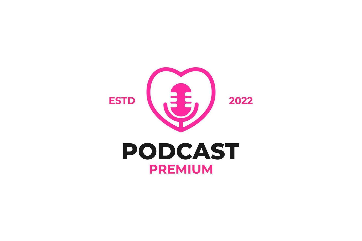 podcast de microfone plano com ilustração vetorial de design de logotipo de ícone de amor vetor