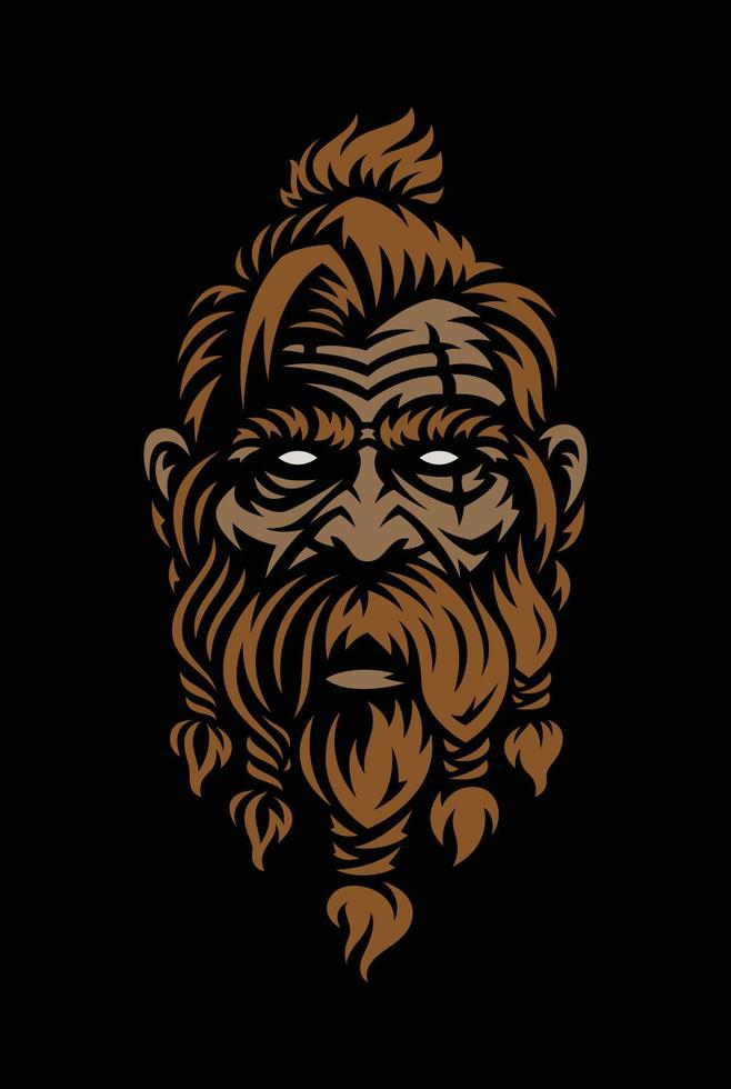 design de logotipo viking. símbolo de guerreiro nórdico. cabeça de homem bárbaro em fundo preto vetor