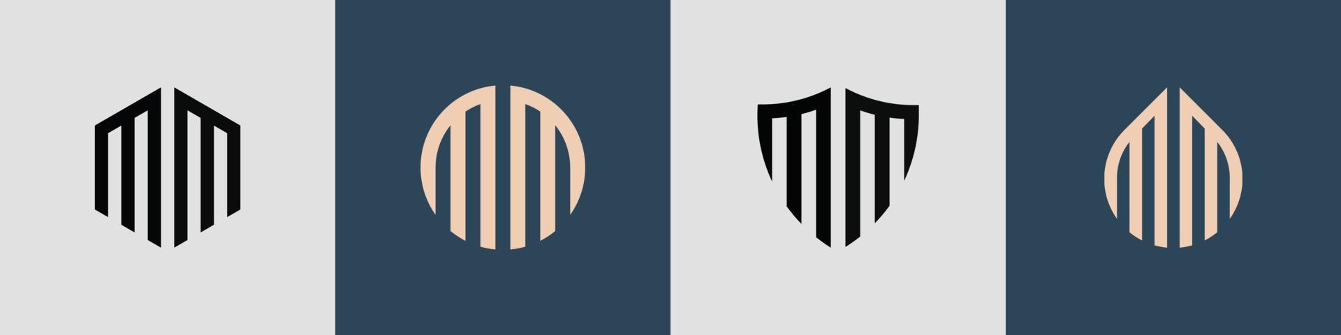 pacote de designs de logotipo de mm de letras iniciais simples criativas. vetor