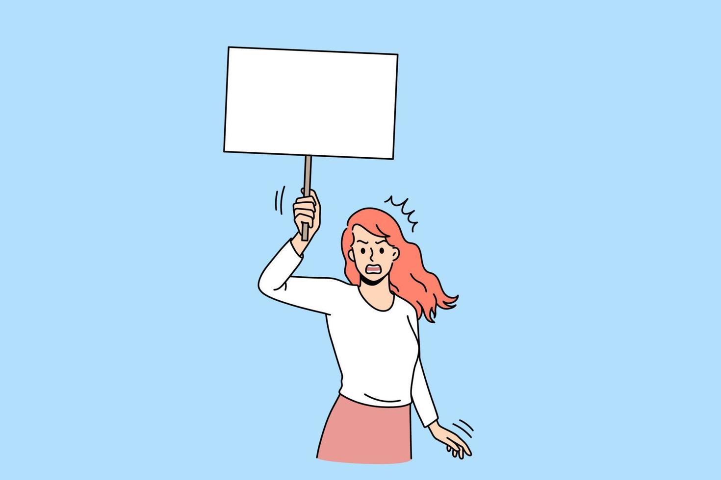 ativista de mulher confiante com cartaz nas mãos protesta contra a discriminação de gênero na rua. determinada marcha voluntária feminina pela igualdade de direitos. liberdade de expressão. ilustração vetorial plana. vetor